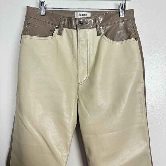 AGOLDE Paneled 90's Pinch Waist Powder Recycled Leather & Quail Recycled Leather - Picture 6 of 11